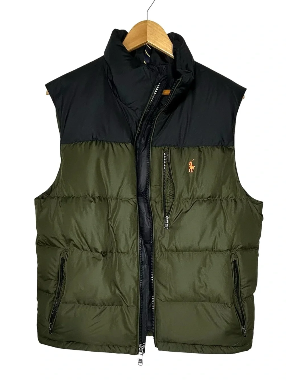 POLO RALPH LAUREN Men M Gorham Black Green Down Puffer Body Warmer Vest Gilet.
